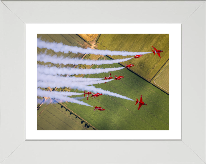 RAF Red Arrows performing Photo Print - Royal Air Force Aircraft Hampshire Prints 10 x 8 White Frame Yes