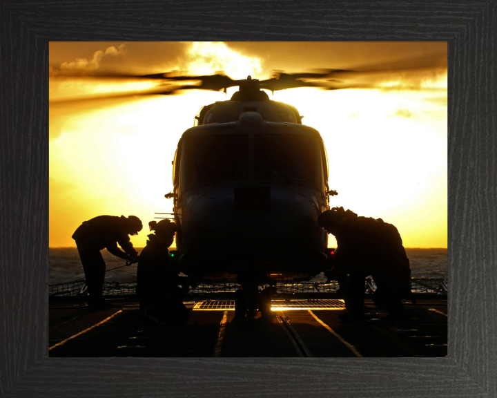 Aircraft Engineering Technicians and Lynx helicopter | Photo Print | Framed Print | Military | Aircraft | Wall Art | Decor | NAS | Aviation Hampshire Prints 10 x 8 Black Frame No