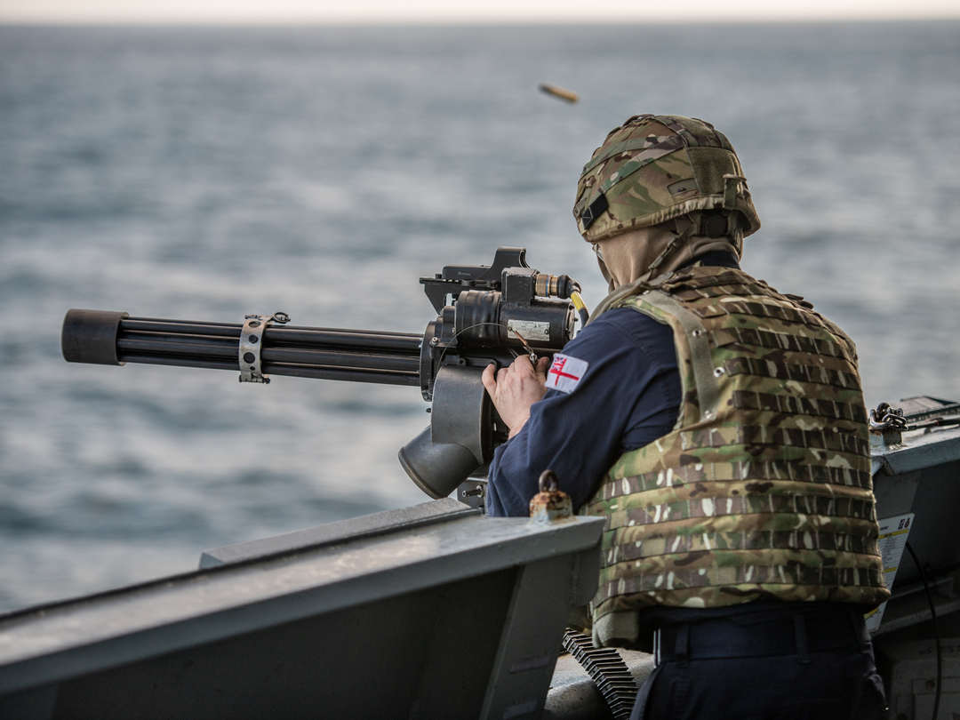 Gunner firing a Minigun Photo Print - Royal Navy Hampshire Prints 6 x 4 No Frame No