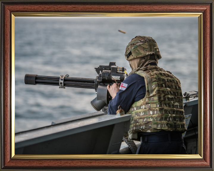 Gunner firing a Minigun Photo Print - Royal Navy Hampshire Prints 10 x 8 Classic Frame No