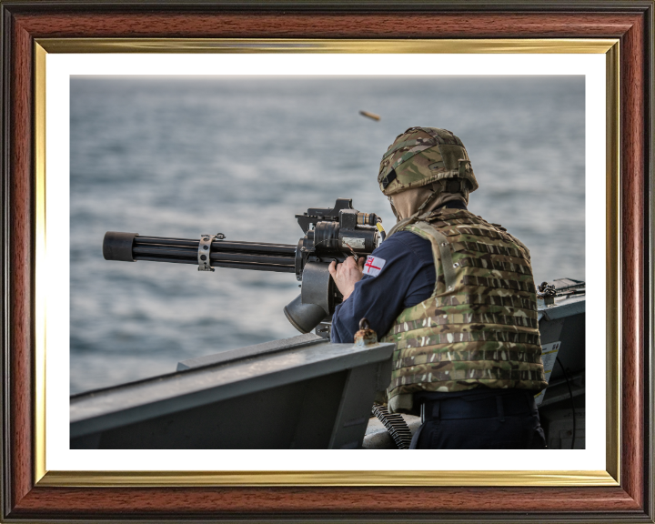 Gunner firing a Minigun Photo Print - Royal Navy Hampshire Prints 10 x 8 Classic Frame Yes