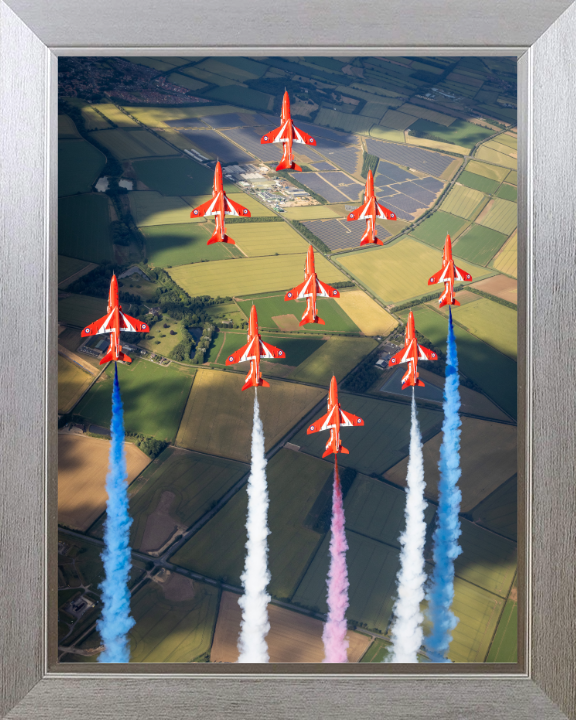 RAF Red Arrows Display Photo Print - Royal Air Force Aircraft Hampshire Prints 10 x 8 Silver Frame No