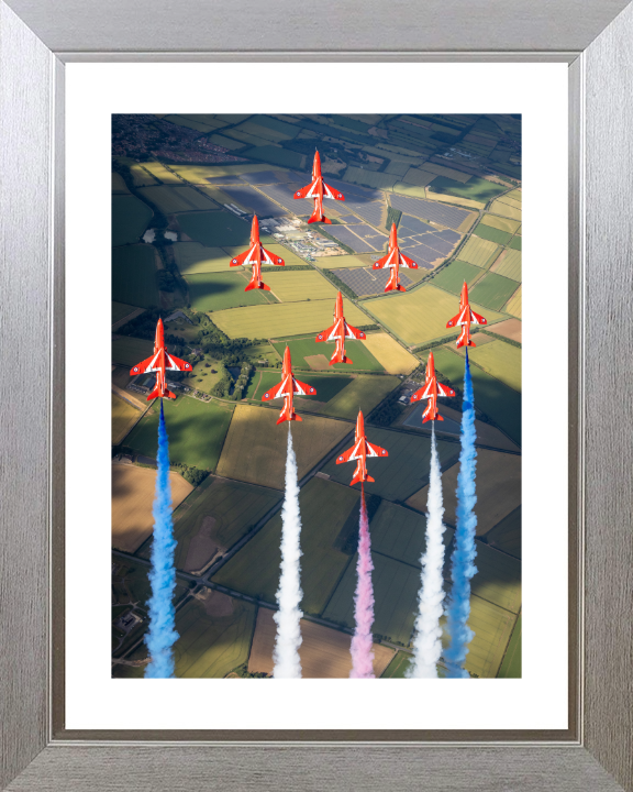 RAF Red Arrows Display Photo Print - Royal Air Force Aircraft Hampshire Prints 10 x 8 Silver Frame Yes
