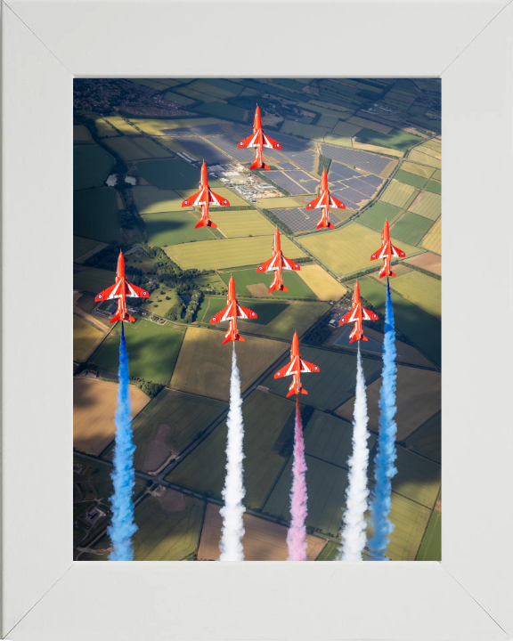 RAF Red Arrows Display Photo Print - Royal Air Force Aircraft Hampshire Prints 10 x 8 White Frame No