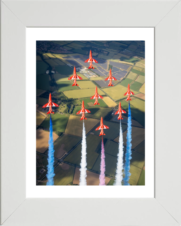 RAF Red Arrows Display Photo Print - Royal Air Force Aircraft Hampshire Prints 10 x 8 White Frame Yes