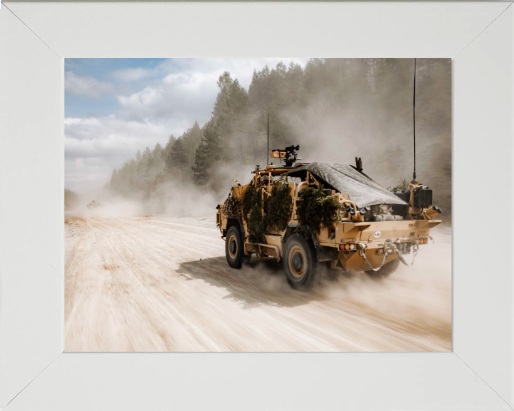 British Jackal 2 reconnaissance vehicle Photo Print - British Army Vehicle Hampshire Prints 10 x 8 White Frame No
