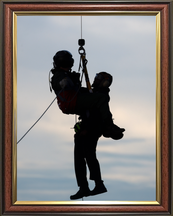 Helicopter Winchman Silhouette Photo Print - Royal Navy Hampshire Prints 10 x 8 Classic Frame No