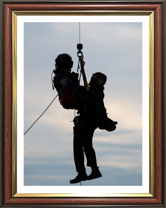 Helicopter Winchman Silhouette Photo Print - Royal Navy Hampshire Prints 10 x 8 Classic Frame Yes