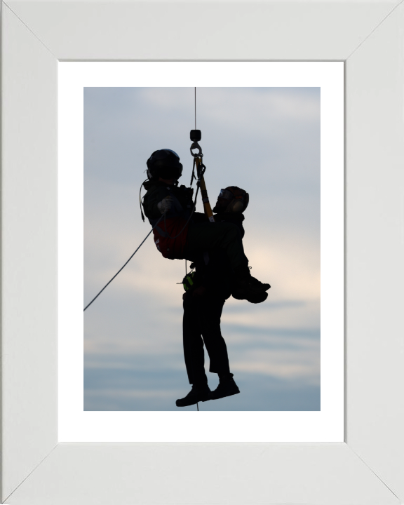 Helicopter Winchman Silhouette Photo Print - Royal Navy Hampshire Prints 10 x 8 White Frame Yes