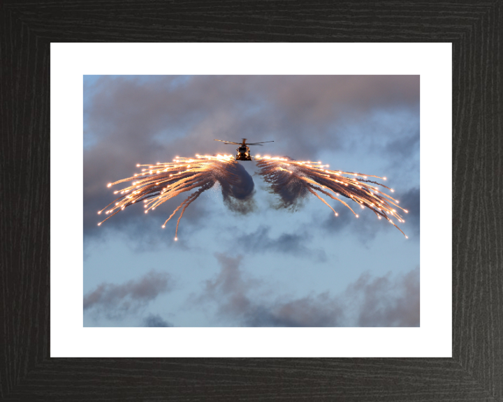 Merlin Helicopter Firing Flares Photo Print - Royal Navy Aircraft Hampshire Prints 10 x 8 Black Frame Yes