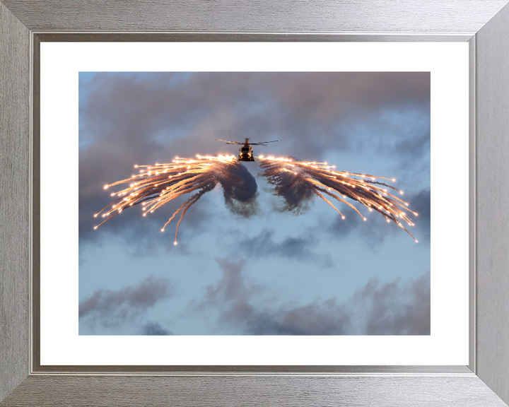 Merlin Helicopter Firing Flares Photo Print - Royal Navy Aircraft Hampshire Prints 10 x 8 Silver Frame Yes