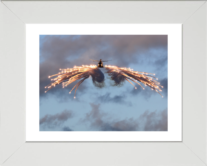 Merlin Helicopter Firing Flares Photo Print - Royal Navy Aircraft Hampshire Prints 10 x 8 White Frame Yes