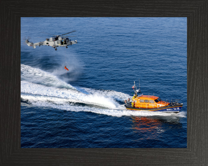 Wildcat Helicopter Winch Training Photo Print - Royal Navy Aircraft Hampshire Prints 10 x 8 Black Frame No