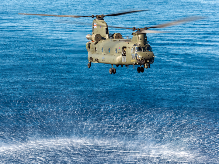 RAF Chinook Helicopter Hovering over sea Photo Print - Royal Air Force Aircraft Hampshire Prints 6 x 4 No Frame No