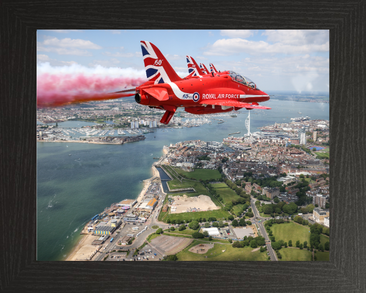 RAF Red Arrows Fly over Portsmouth UK Photo Print - Royal Air Force Aircraft Hampshire Prints 10 x 8 Black Frame No