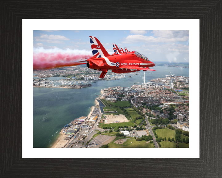 RAF Red Arrows Fly over Portsmouth UK Photo Print - Royal Air Force Aircraft Hampshire Prints 10 x 8 Black Frame Yes
