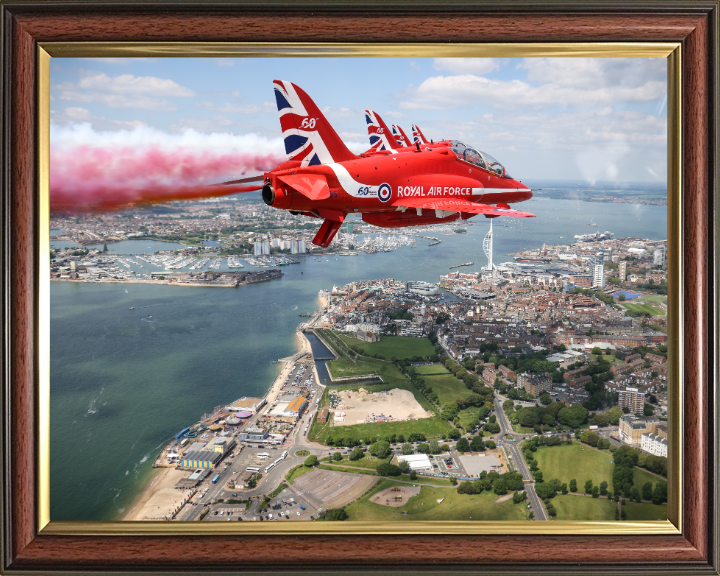 RAF Red Arrows Fly over Portsmouth UK Photo Print - Royal Air Force Aircraft Hampshire Prints 10 x 8 Classic Frame No