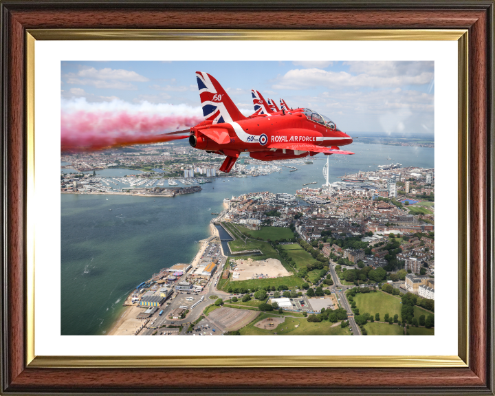 RAF Red Arrows Fly over Portsmouth UK Photo Print - Royal Air Force Aircraft Hampshire Prints 10 x 8 Classic Frame Yes