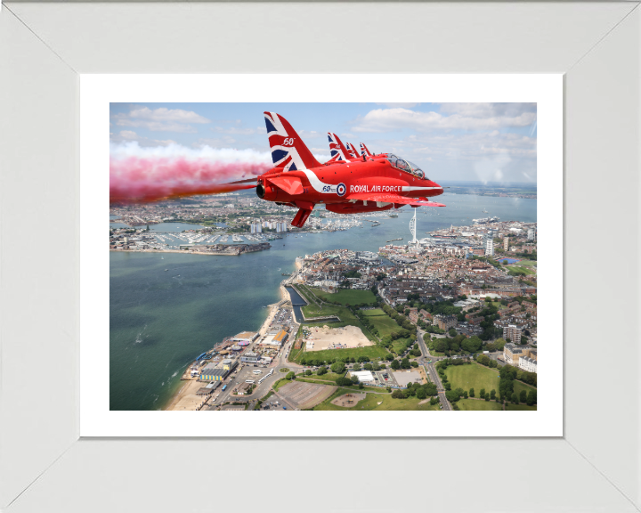 RAF Red Arrows Fly over Portsmouth UK Photo Print - Royal Air Force Aircraft Hampshire Prints 10 x 8 White Frame Yes