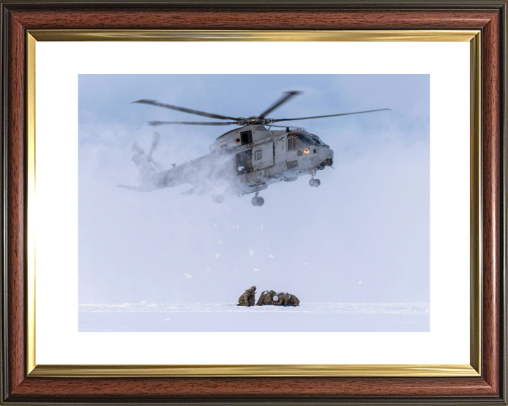 Merlin Helicopter Snow Landing Photo Print - Royal Navy Aircraft Hampshire Prints 10 x 8 Classic Frame Yes