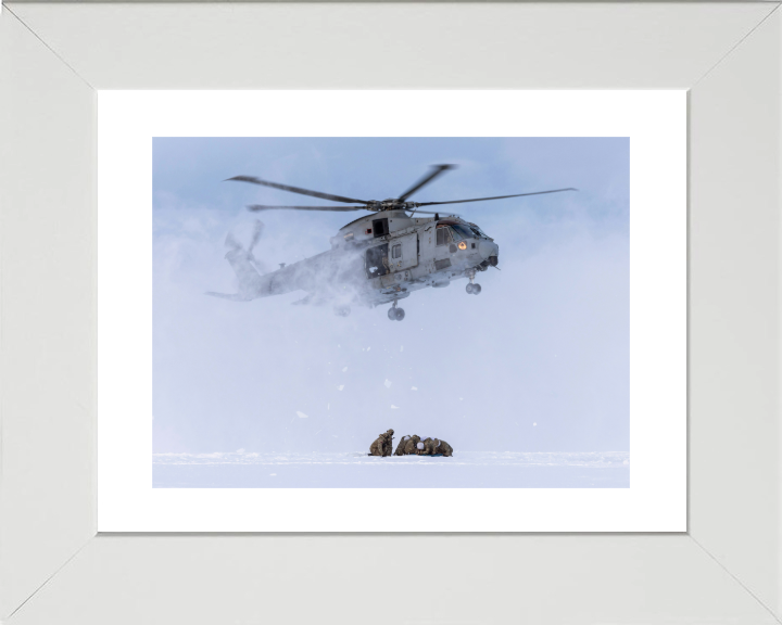 Merlin Helicopter Snow Landing Photo Print - Royal Navy Aircraft Hampshire Prints 10 x 8 White Frame Yes