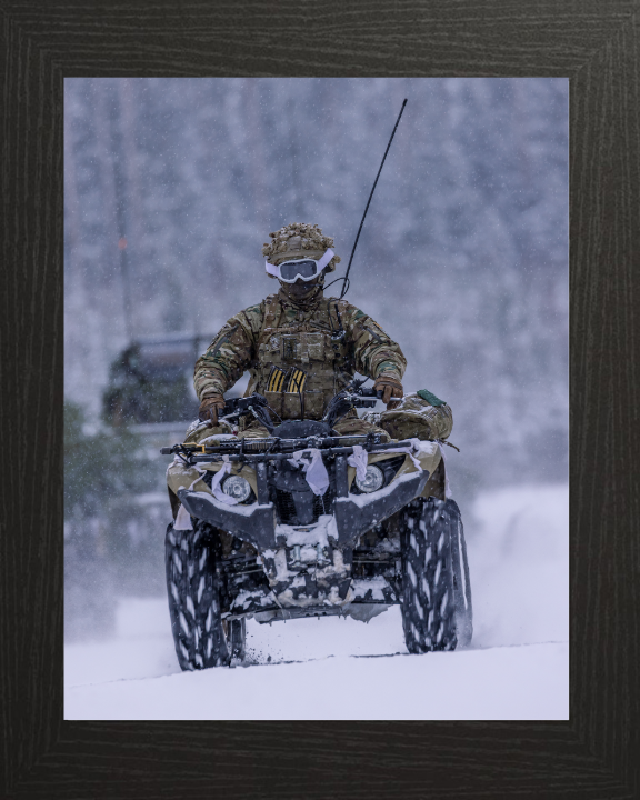 Soldier on a Quad Bike in snow Photo Print - British Army Hampshire Prints 10 x 8 Black Frame No