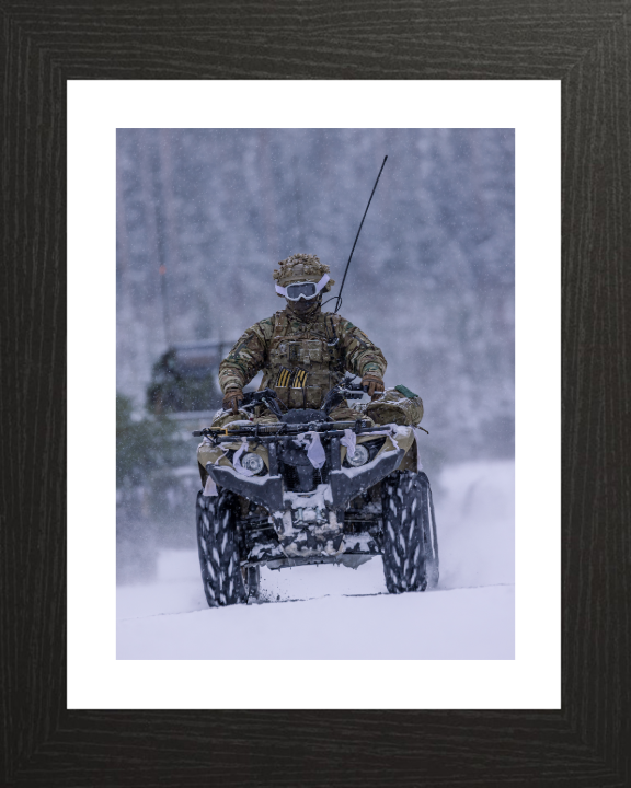 Soldier on a Quad Bike in snow Photo Print - British Army Hampshire Prints 10 x 8 Black Frame Yes