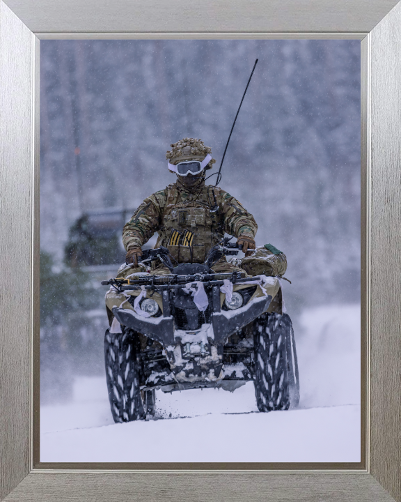 Soldier on a Quad Bike in snow Photo Print - British Army Hampshire Prints 10 x 8 Silver Frame No