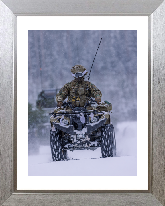 Soldier on a Quad Bike in snow Photo Print - British Army Hampshire Prints 10 x 8 Silver Frame Yes