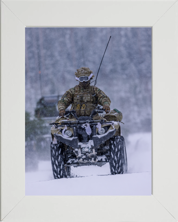 Soldier on a Quad Bike in snow Photo Print - British Army Hampshire Prints 10 x 8 White Frame No