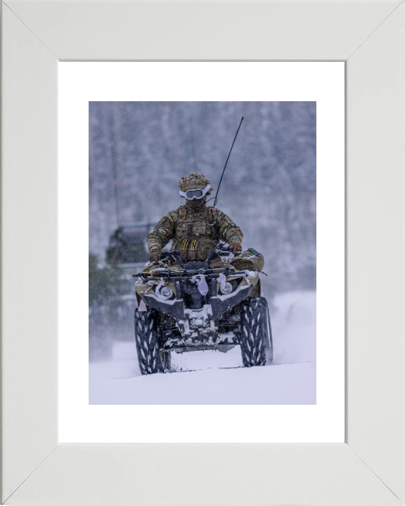 Soldier on a Quad Bike in snow Photo Print - British Army Hampshire Prints 10 x 8 White Frame Yes