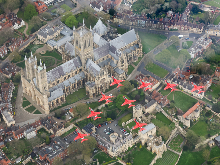 RAF Red Arrows over Lincoln Cathedral Photo Print - Royal Air Force Aircraft Hampshire Prints 6 x 4 No Frame No