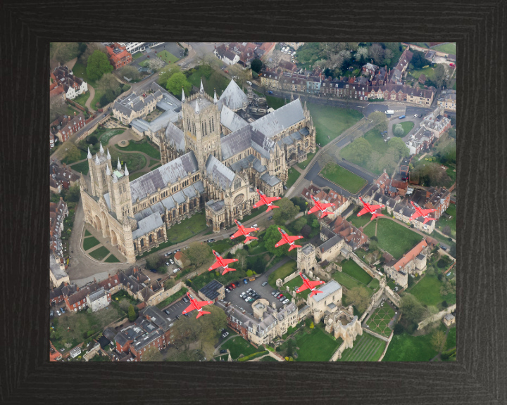 RAF Red Arrows over Lincoln Cathedral Photo Print - Royal Air Force Aircraft Hampshire Prints 10 x 8 Black Frame No