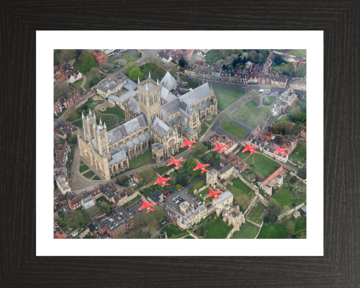 RAF Red Arrows over Lincoln Cathedral Photo Print - Royal Air Force Aircraft Hampshire Prints 10 x 8 Black Frame Yes