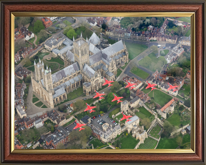 RAF Red Arrows over Lincoln Cathedral Photo Print - Royal Air Force Aircraft Hampshire Prints 10 x 8 Classic Frame No