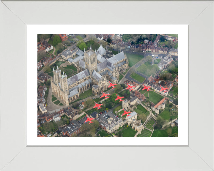 RAF Red Arrows over Lincoln Cathedral Photo Print - Royal Air Force Aircraft Hampshire Prints 10 x 8 White Frame Yes
