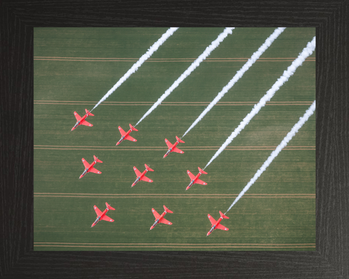 RAF Red Arrows in Formation Photo Print - Royal Air Force Aircraft Hampshire Prints 10 x 8 Black Frame No