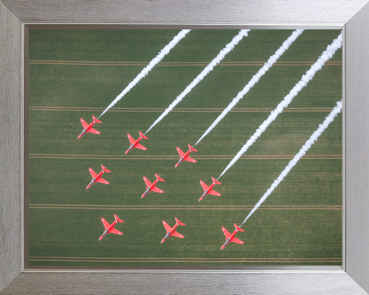 RAF Red Arrows in Formation Photo Print - Royal Air Force Aircraft Hampshire Prints 10 x 8 Silver Frame No