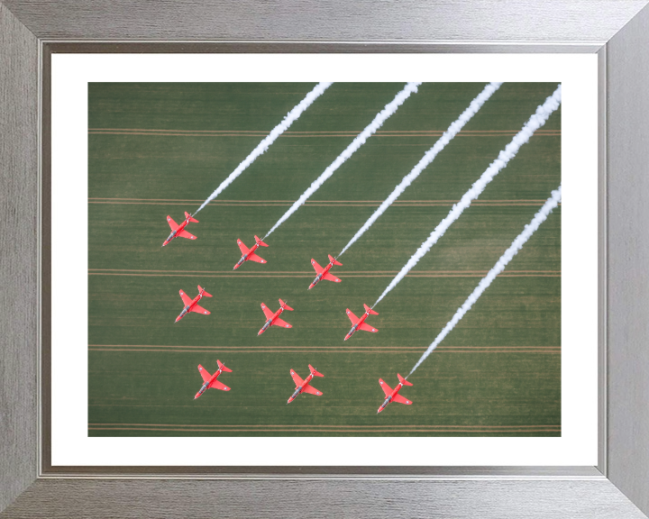 RAF Red Arrows in Formation Photo Print - Royal Air Force Aircraft Hampshire Prints 10 x 8 Silver Frame Yes