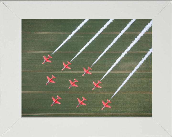 RAF Red Arrows in Formation Photo Print - Royal Air Force Aircraft Hampshire Prints 10 x 8 White Frame No