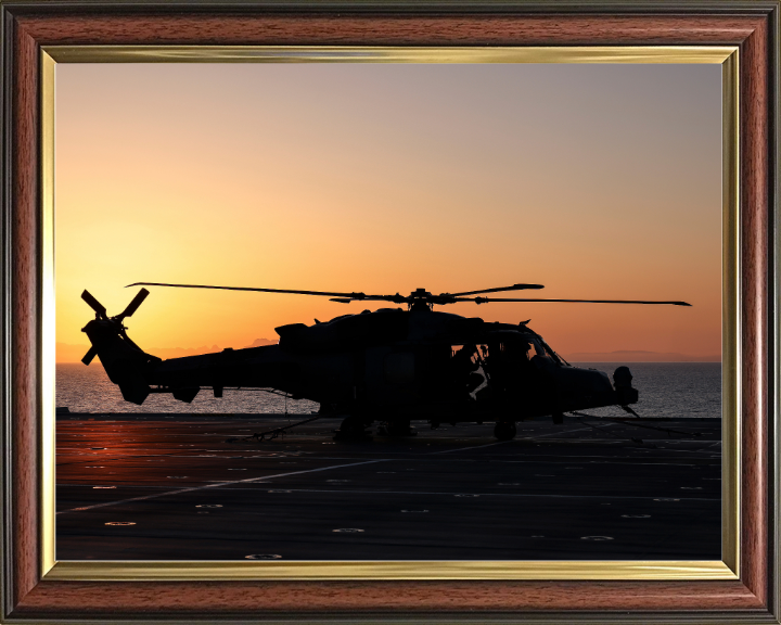 Wildcat Helicopter Silhouette at Sunset Photo Print - Royal Navy Aircraft Hampshire Prints 10 x 8 Classic Frame No