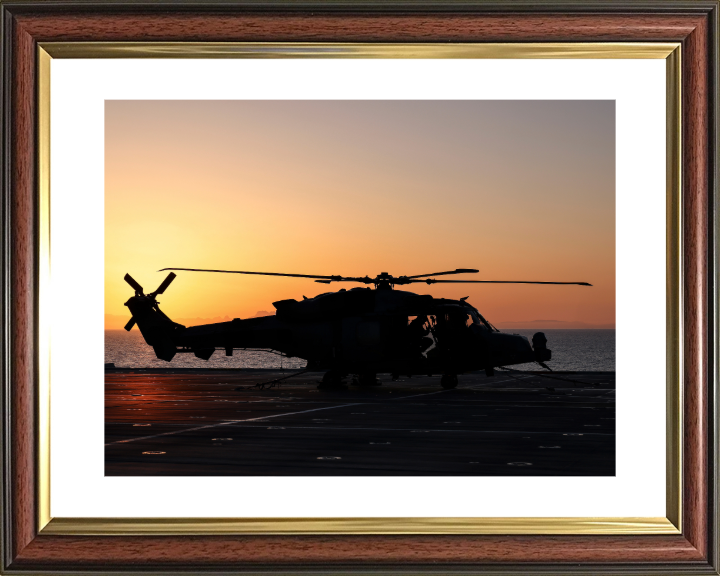Wildcat Helicopter Silhouette at Sunset Photo Print - Royal Navy Aircraft Hampshire Prints 10 x 8 Classic Frame Yes
