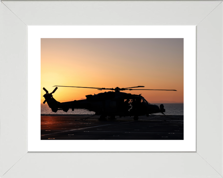Wildcat Helicopter Silhouette at Sunset Photo Print - Royal Navy Aircraft Hampshire Prints 10 x 8 White Frame Yes