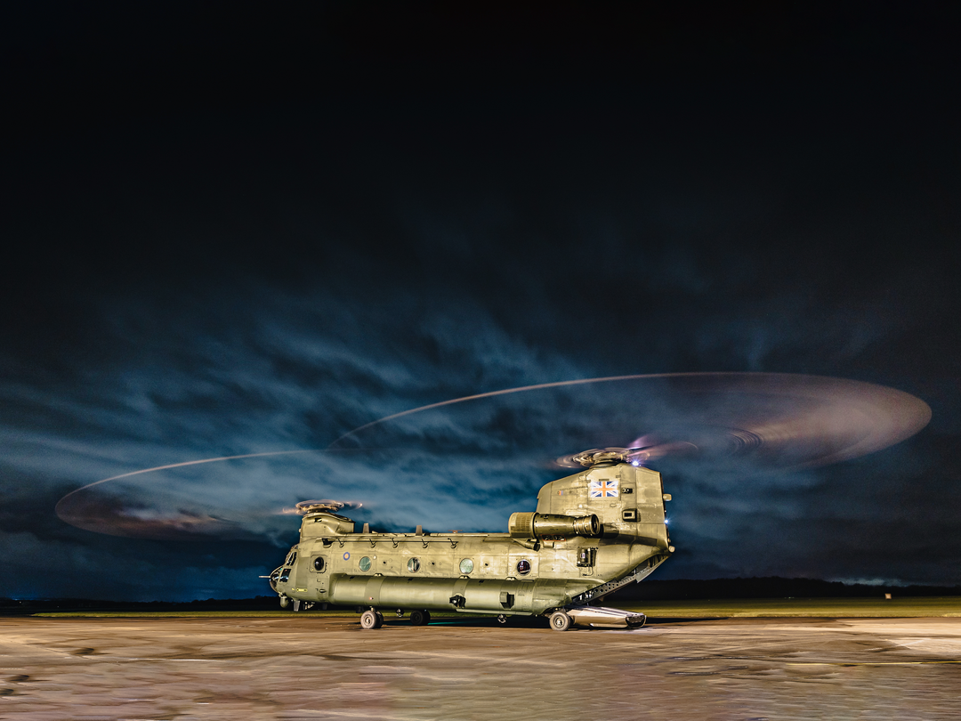 RAF Chinook Helicopter Night Takeoff Photo Print - Royal Air Force Aircraft Hampshire Prints 6 x 4 No Frame No