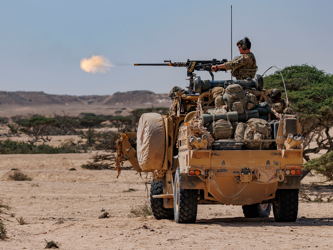 Firing a 50 Cal top mounted weapon system from jackal Photo Print - British Army Vehicle Hampshire Prints 6 x 4 No Frame No
