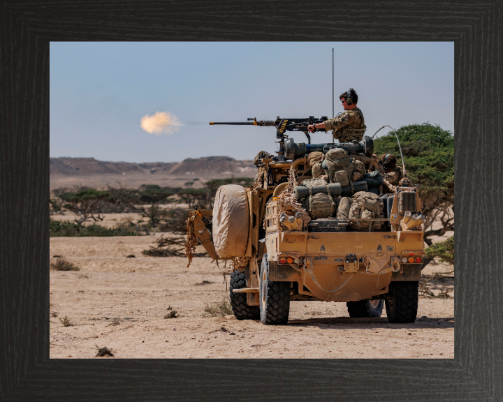 Firing a 50 Cal top mounted weapon system from jackal Photo Print - British Army Hampshire Prints 10 x 8 Black Frame No