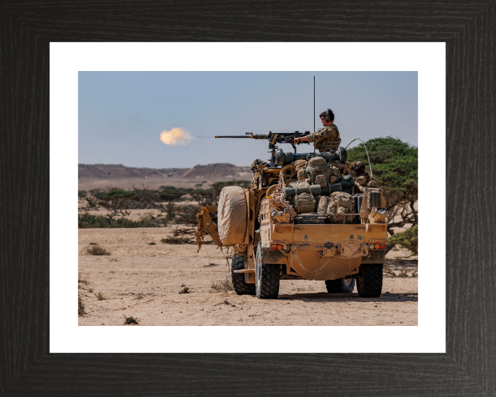 Firing a 50 Cal top mounted weapon system from jackal Photo Print - British Army Hampshire Prints 10 x 8 Black Frame Yes