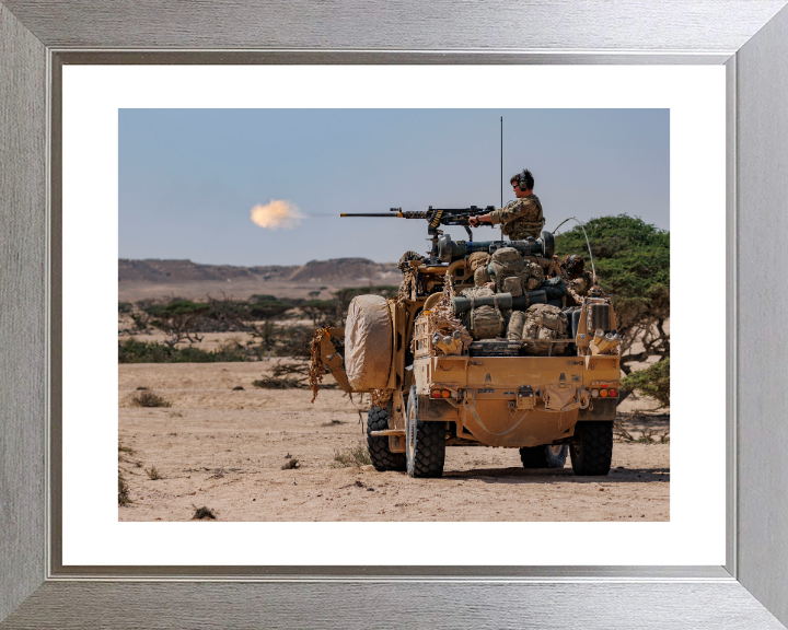 Firing a 50 Cal top mounted weapon system from jackal Photo Print - British Army Hampshire Prints 10 x 8 Silver Frame Yes