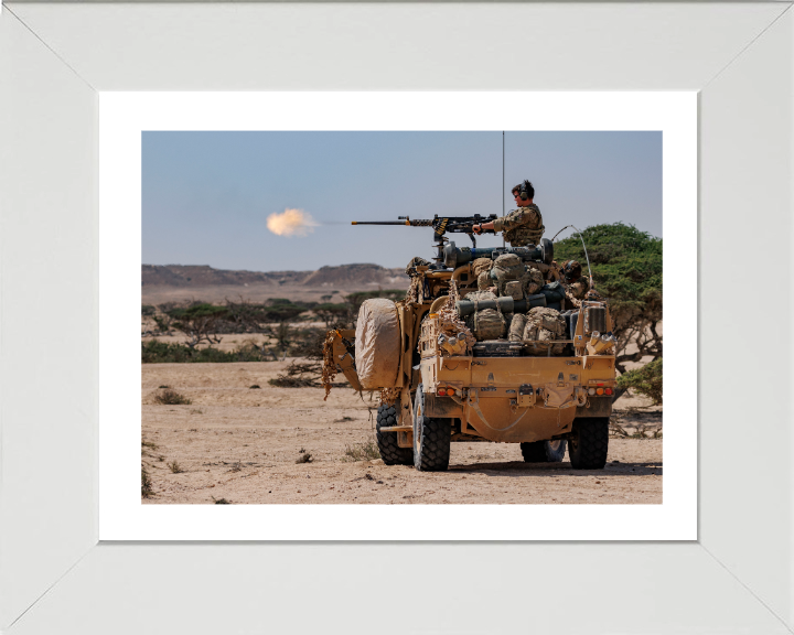 Firing a 50 Cal top mounted weapon system from jackal Photo Print - British Army Hampshire Prints 10 x 8 White Frame Yes