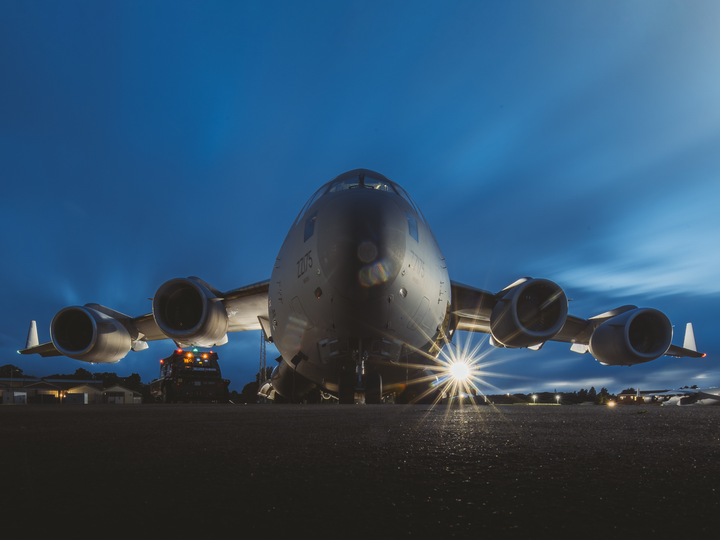 RAF C17 Globemaster after dusk Photo Print - Royal Air Force Aircraft Hampshire Prints 6 x 4 No Frame No